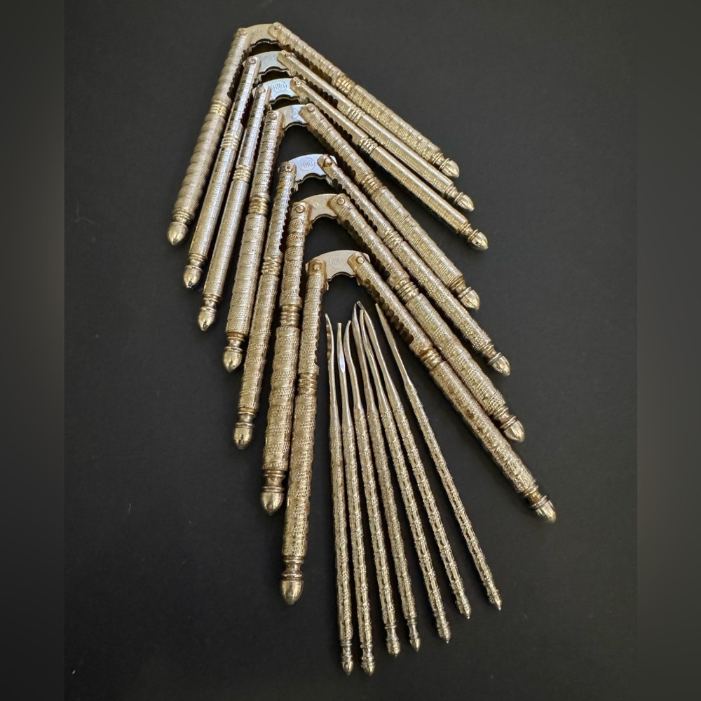 Vintage Brass Nutcracker & Pick Set 14 Pieces, Seafood & Nut Tools, Set for 7